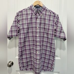 Saddlebred Purple and White Plaid Short-Sleeve Button-Down Shirt #0680
